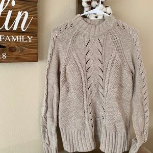 Loft Beige Stitchy Cable Knit Sweater